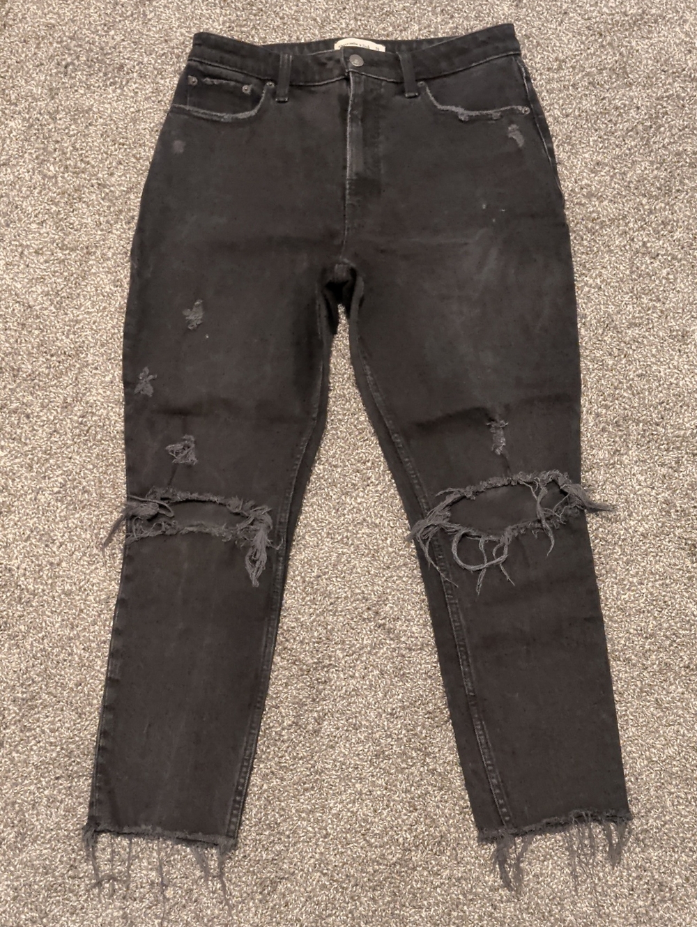 Abercrombie & Fitch Curve Love The Skinny High Rise black distressed jeans